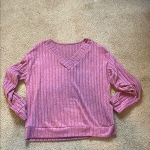 SHEIN Purple V Neck Sweater with Cozy Fit